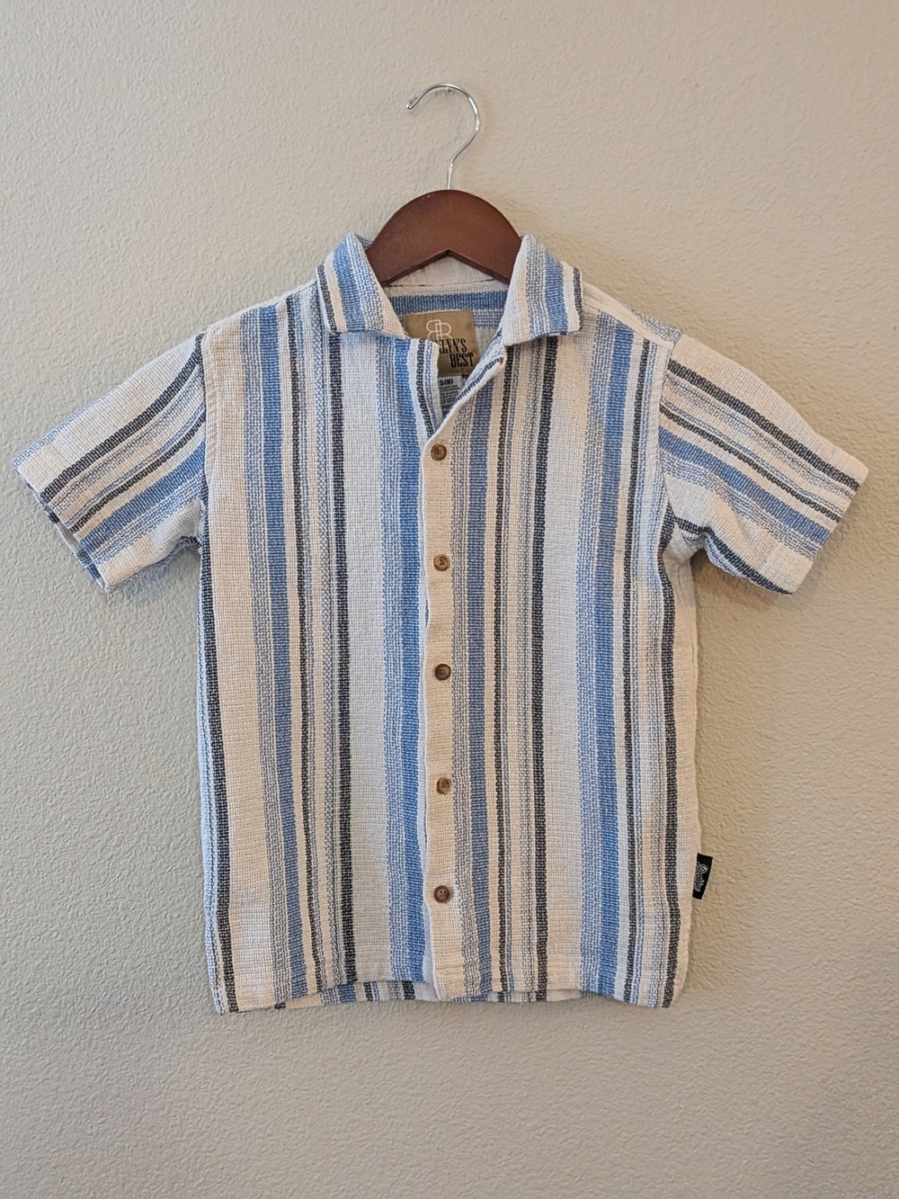 Boys Blue & Cream Striped Short-Sleeve Button-Up Shirt